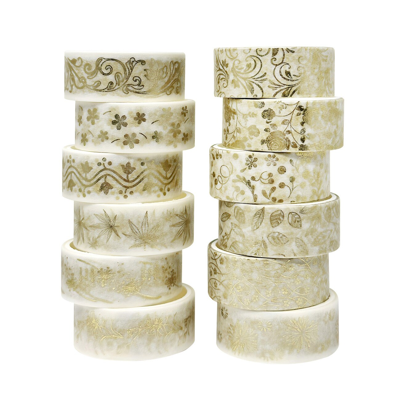 Wrapables Elegant Gold Foil Washi Tape Box Set for Arts & Crafts, Scrapbooking, Stationery, Diary (12 Rolls)